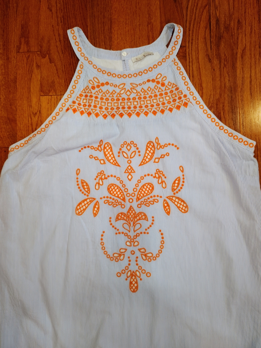 Skies Are Blue Embroidered Cottagecore Twee Seersucker Boho Sundress - Picture 3 of 8